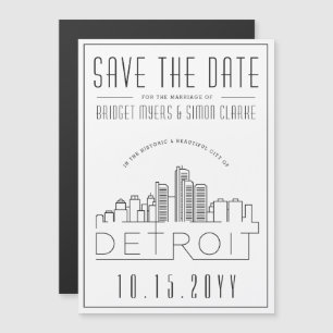 Invitation Magnétique Mariage de Detroit   Skyline stylisée Enregistrer 