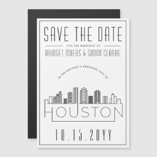 Invitation Magnétique Mariage de Houston   Skyline stylisée Enregistrer 