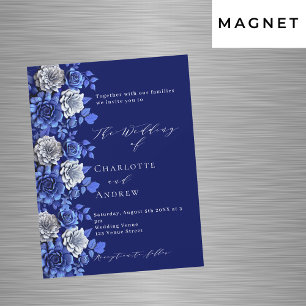 Invitation Magnétique Mariage de luxe de scénario florale bleu marine