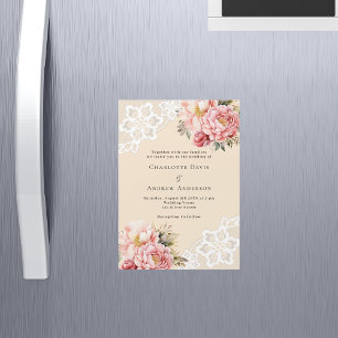 Invitation Magnétique Mariage de luxe en dentelle rose beige