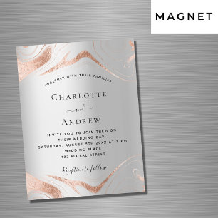 Invitation Magnétique Mariage de luxe en marbre d'or rose argent