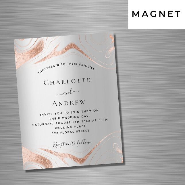 Invitation Magnétique Mariage de luxe en marbre d'or rose argent (Créateur téléchargé)