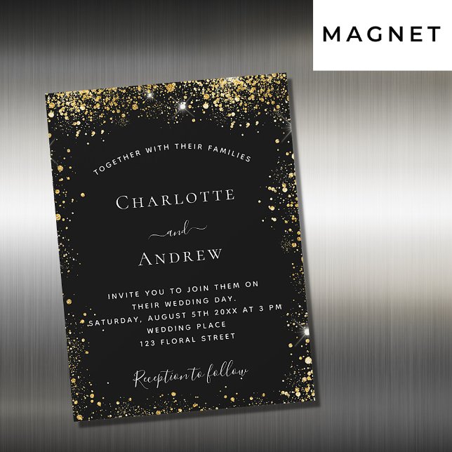 Invitation Magnétique Mariage de luxe parties scintillant en or noir (Créateur téléchargé)