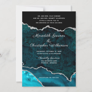 Invitation Magnétique Mariage de Parties scintillant en argent turquoise