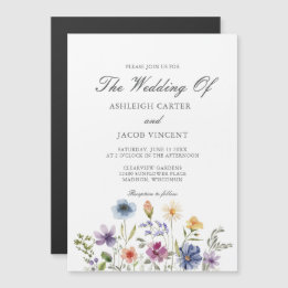 Invitation Magnétique Mariage de printemps élégant aux fleurs sauvages