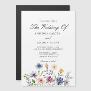 Invitation Magnétique Mariage de printemps élégant aux fleurs sauvages