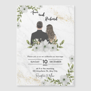 Invitation Magnétique Mariage d'illustration blanc et vert