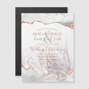 Invitation Magnétique Mariage doré à l'or fin avec agate marbrée blanc e