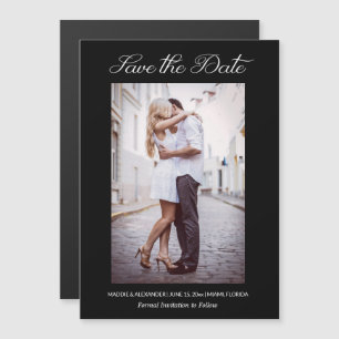Invitation Magnétique Mariage élégant Fiançailles photo noir Date de sau
