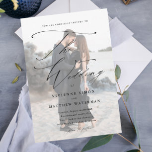 Invitation Magnétique Mariage Élégant Simple Noir et Blanc