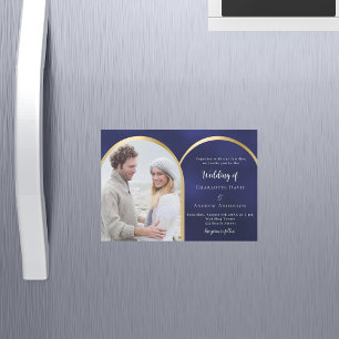 Invitation Magnétique Mariage en or bleu marine