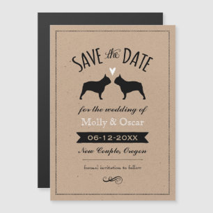 Invitation Magnétique Mariage en silhouettes Bulldog français Enregistre