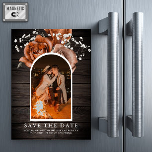 Invitation Magnétique Mariage en Terracotta de Bois Photo Épargnez la Da