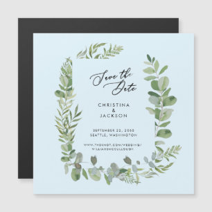 Invitation Magnétique Mariage Eucalyptus Enregistrer la date Bleu de gla