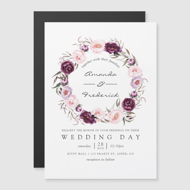 Invitation Magnétique Mariage Fleuris Velours Profond (Devant / Derrière)