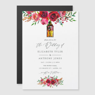 Invitation Magnétique Mariage Floral Aquarelle Rouge Bourgogne Rustique