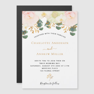 Invitation Magnétique Mariage floral blanc or rose