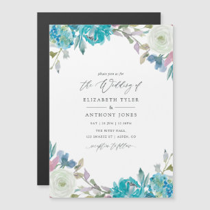 Invitation Magnétique Mariage floral bleu et turquoise