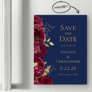 Invitation Magnétique Mariage floral de la marine bourguignonne d'or Enr