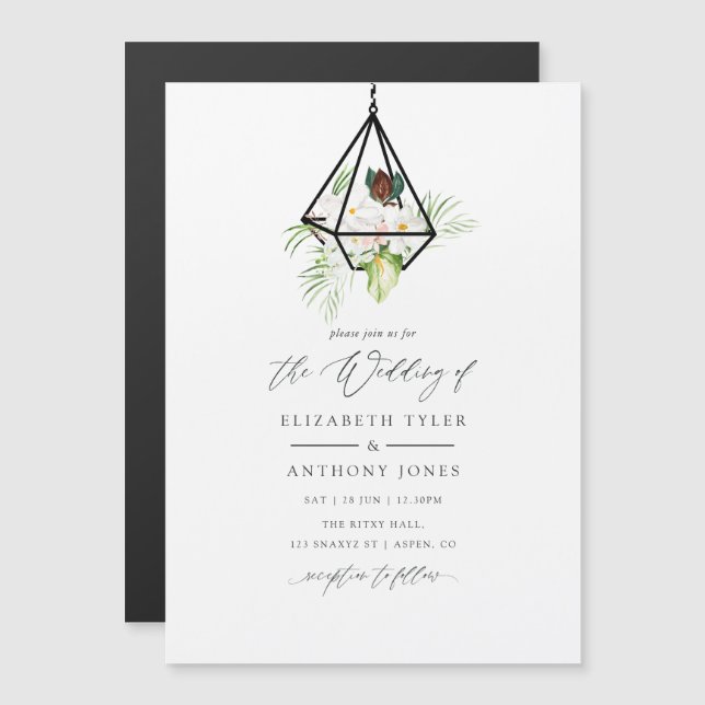 Invitation Magnétique Mariage floral de terrarium géométrique bohème (Devant / Derrière)