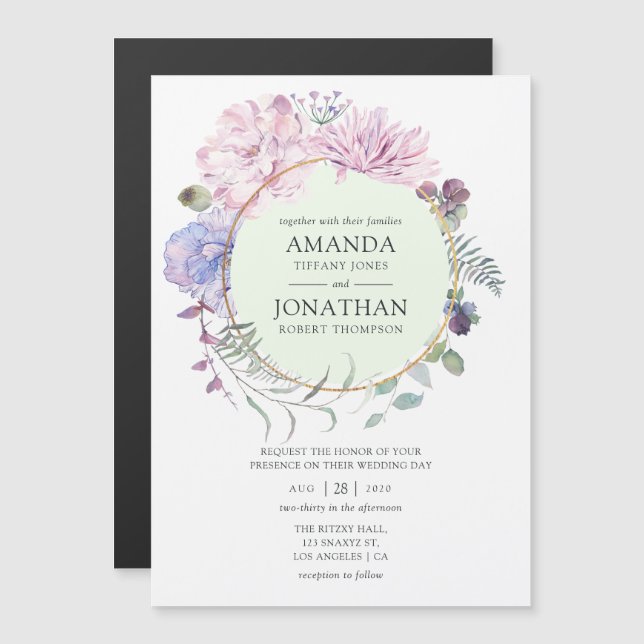 Invitation Magnétique Mariage floral Pastel Peonies géométriques (Devant / Derrière)