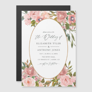 Invitation Magnétique Mariage floral rose et or