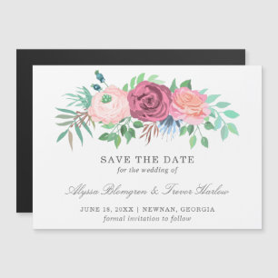 Invitation Magnétique Mariage floral rose non photo Enregistrer la date