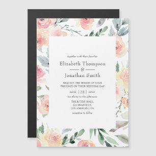 Invitation Magnétique Mariage floral rose pastel Blush