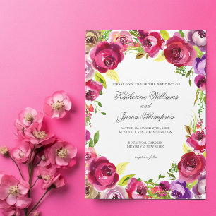 Invitation Magnétique Mariage Fuchsia rose Floral Chic Garden