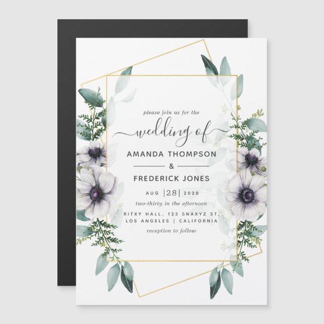 Invitation Magnétique Mariage géométrique floral d'Eucalyptus (Devant / Derrière)