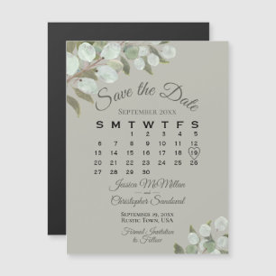 Invitation Magnétique Mariage Green Enregistrer la date Calendrier Olive