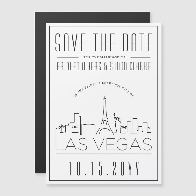 Invitation Magnétique Mariage Las Vegas | Skyline stylisée Enregistrer l (Devant / Derrière)