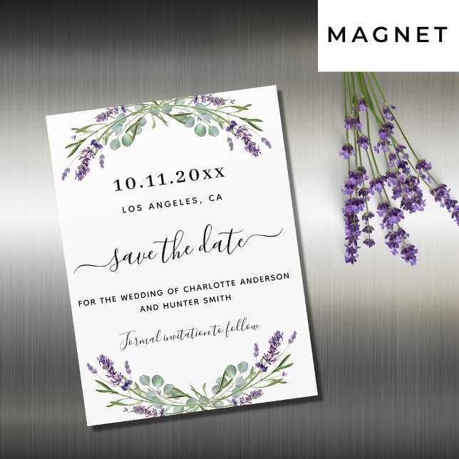 Invitation Magnétique Mariage Lavender eucalyptus enregistrer la date ai (Créateur téléchargé)