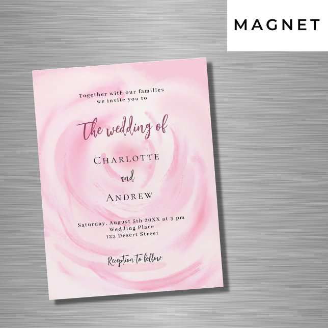 Invitation Magnétique Mariage luxueux à fleurs rose douce (Créateur téléchargé)