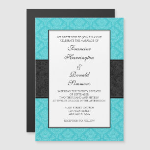 Invitation Magnétique Mariage magnétique Turquoise Noir Damas Invite