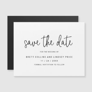 Invitation Magnétique Mariage moderne noir blanc écriture Save the Date