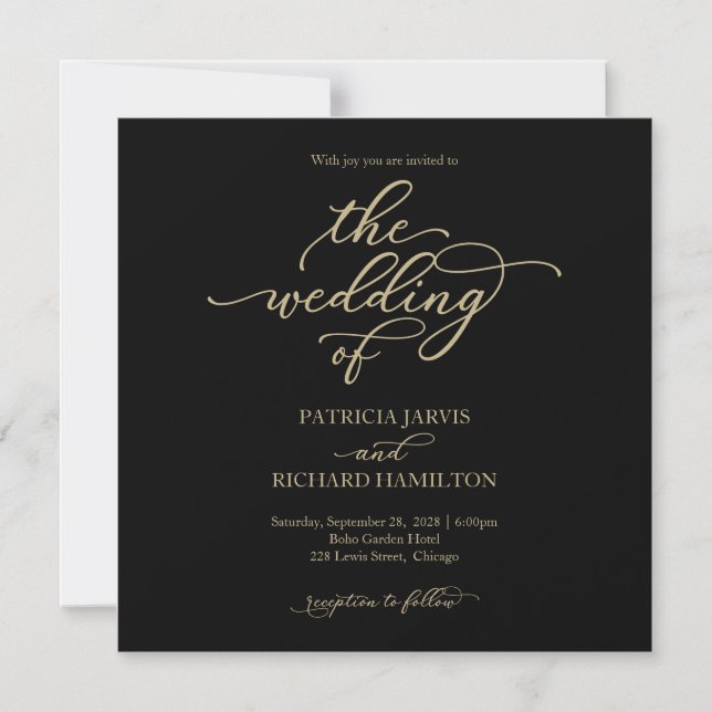 Invitation magnétique Mariage Noir Simple Chic (Recto)