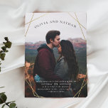 Invitation Magnétique Mariage photo Fiançailles géométrique Gold<br><div class="desc">Transformez vos cartes sur mesure en souvenir magnétique avec ces invitations de mariage photo personnalisées! Design moderne et minimaliste avec votre photo fiançailles, un cadre géométrique en faux or, et une typographie élégante. Parfait pour tout couple à la recherche d'un design chic mais polyvalent. Cet invitation travaille avec de nombreux...</div>