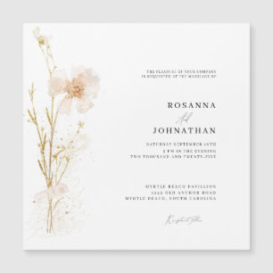 Invitation Magnétique Mariage Romantique Gold & Blush Pressé Fleurs