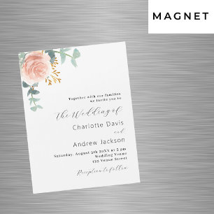 Invitation Magnétique mariage Rose or fleuri verdure luxe
