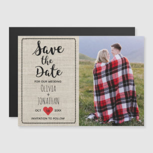 Invitation Magnétique Mariage Sauvez la date Photo Rustic Linen Heart