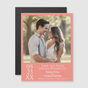 Invitation Magnétique Mariage Simple Moderne Photo de Coral Save the Dat