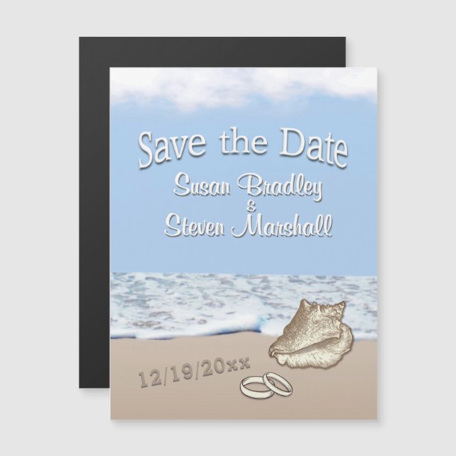 Invitation Magnétique Mariage sur la plage Destination Save the Date (Devant / Derrière)