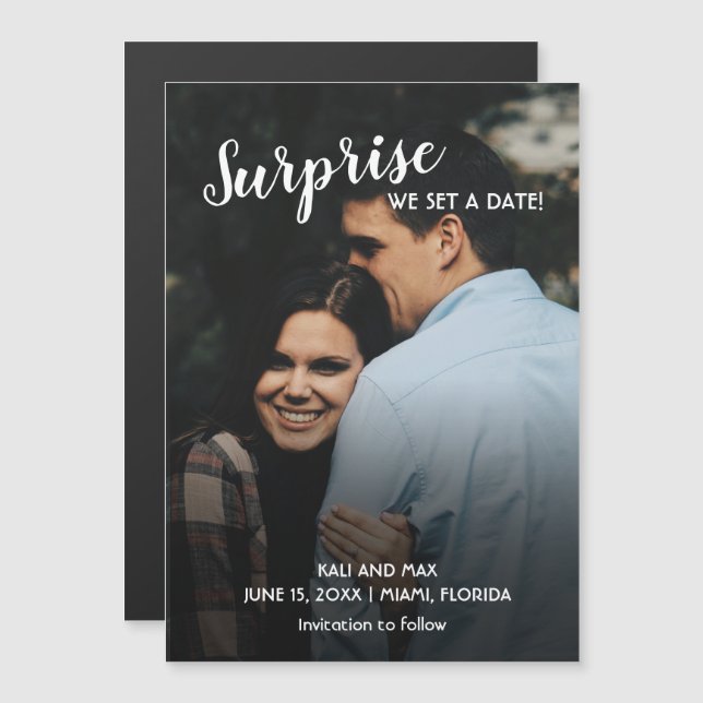 Invitation Magnétique Mariage Surprise Nous avons fixé une date  (Devant / Derrière)