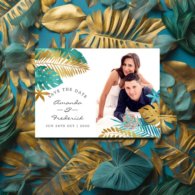 Invitation Magnétique Mariage Tropical de Teinte et Or - Enregistrez la  (Créateur téléchargé)