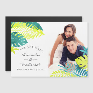 Invitation Magnétique Mariage Tropical Sauvegarder la Date Teal et Citro