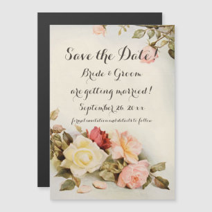 Invitation Magnétique Mariage vintage Jardin antique Fleurs Roses