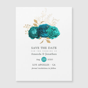 Invitation Magnétique Mariage vintage Turquoise et Gold Floral Enregistr