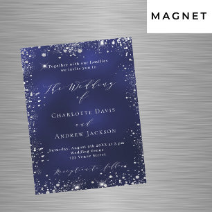 Invitation Magnétique Marine bleu argent moderne luxe mariage