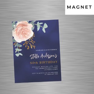 Invitation Magnétique Marine bleu rose or fleuri vert luxe anniversaire